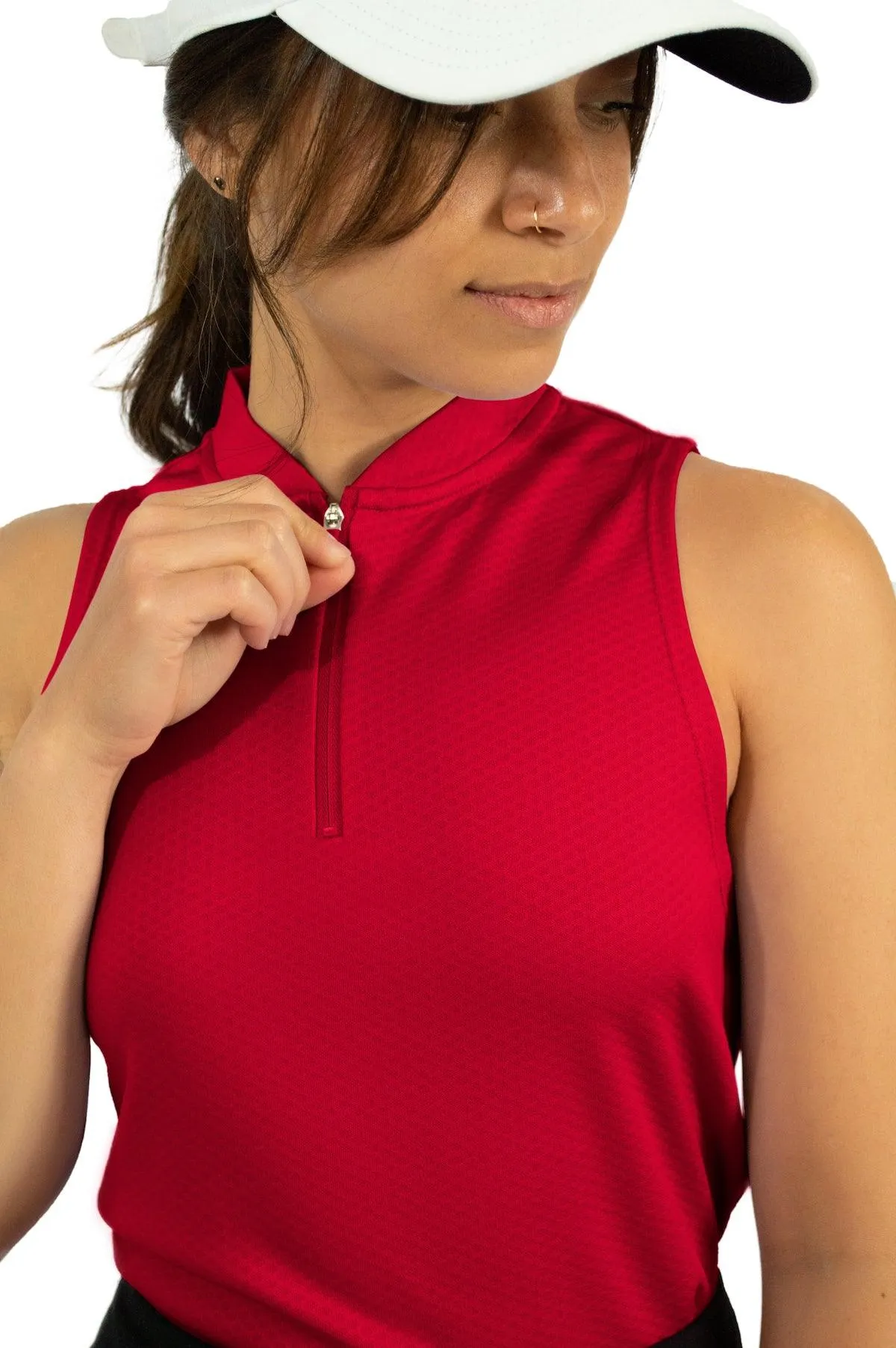 Women's Sleeveless Collarless Golf Polo with Zipper