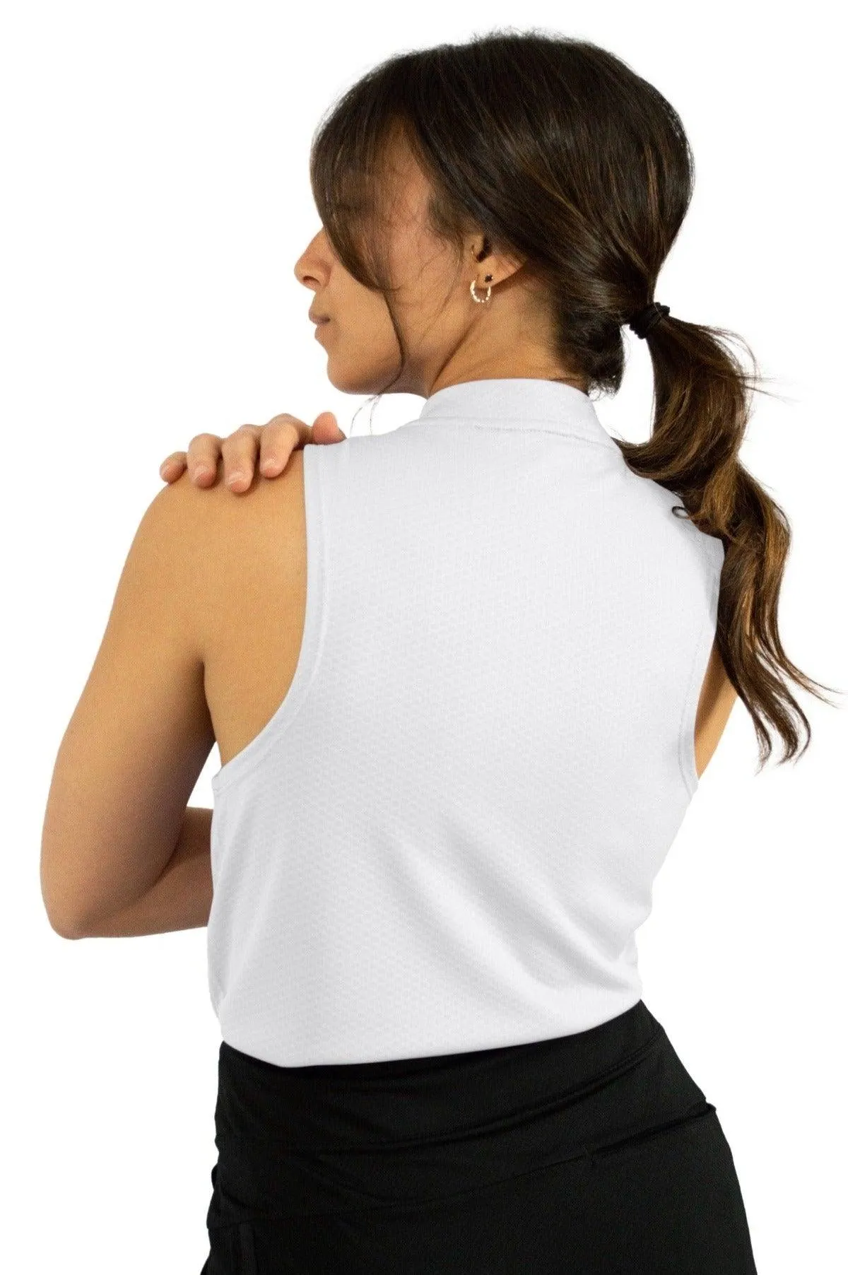 Women's Sleeveless Collarless Golf Polo with Zipper
