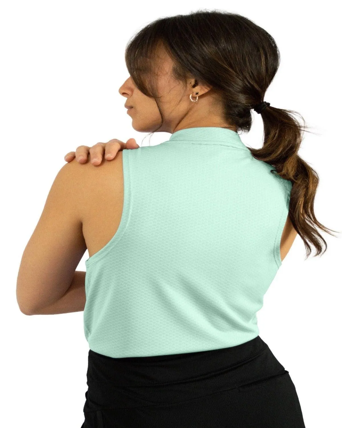 Women's Sleeveless Collarless Golf Polo with Zipper