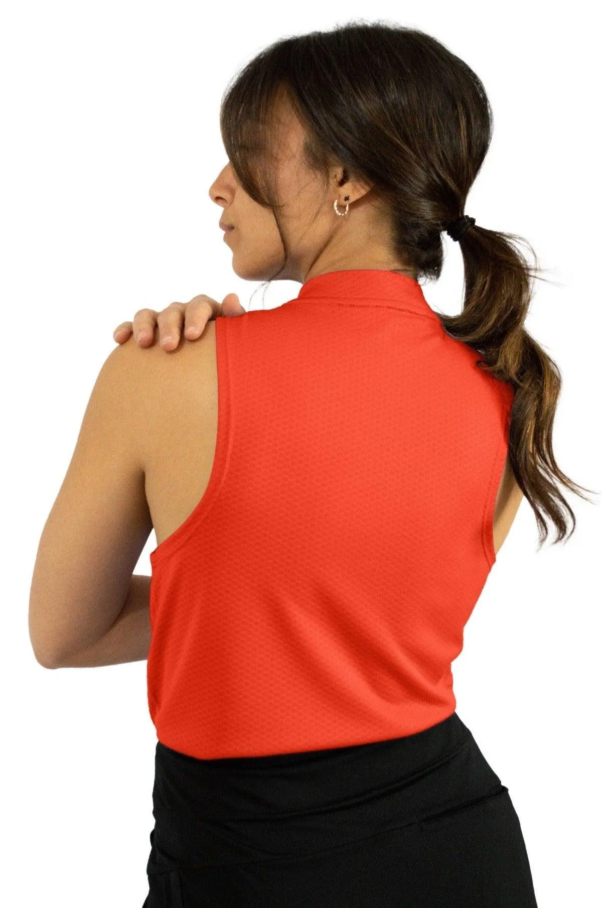 Women's Sleeveless Collarless Golf Polo with Zipper