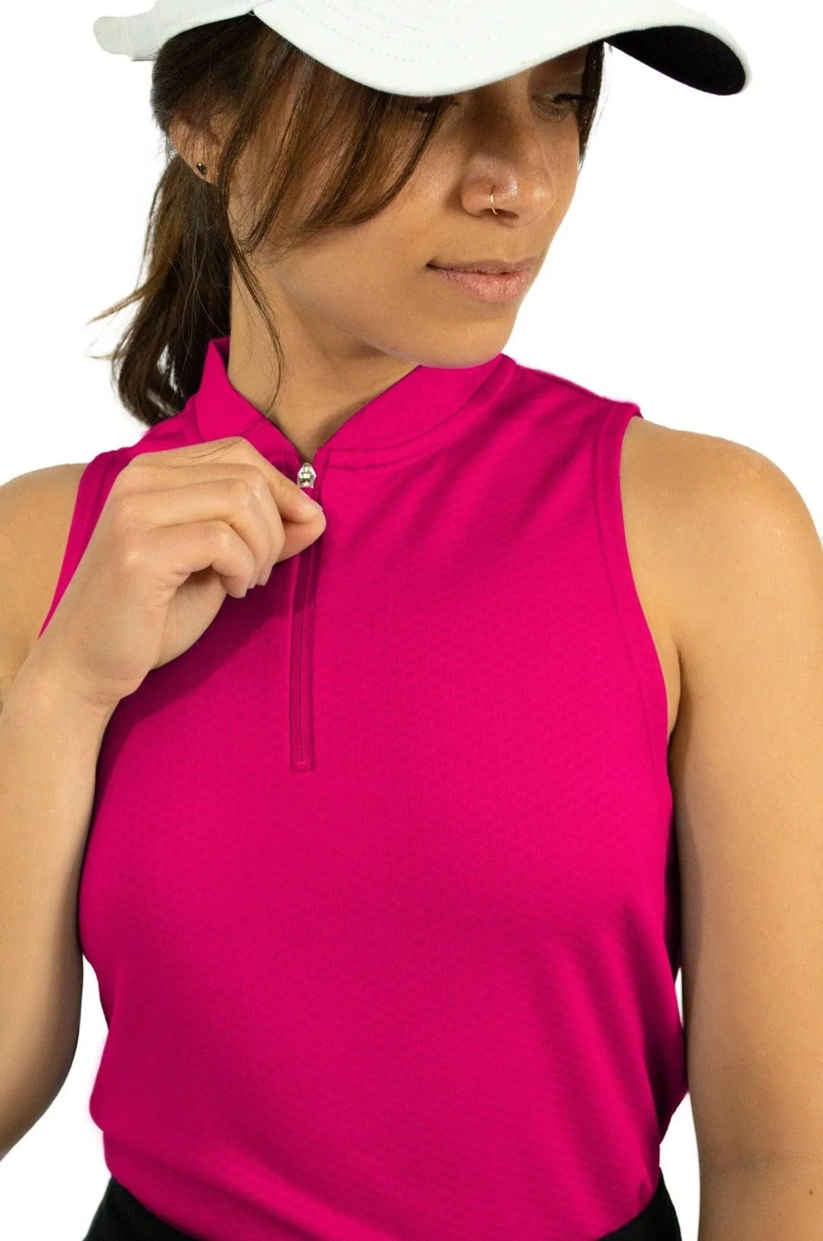 Women's Sleeveless Collarless Golf Polo with Zipper
