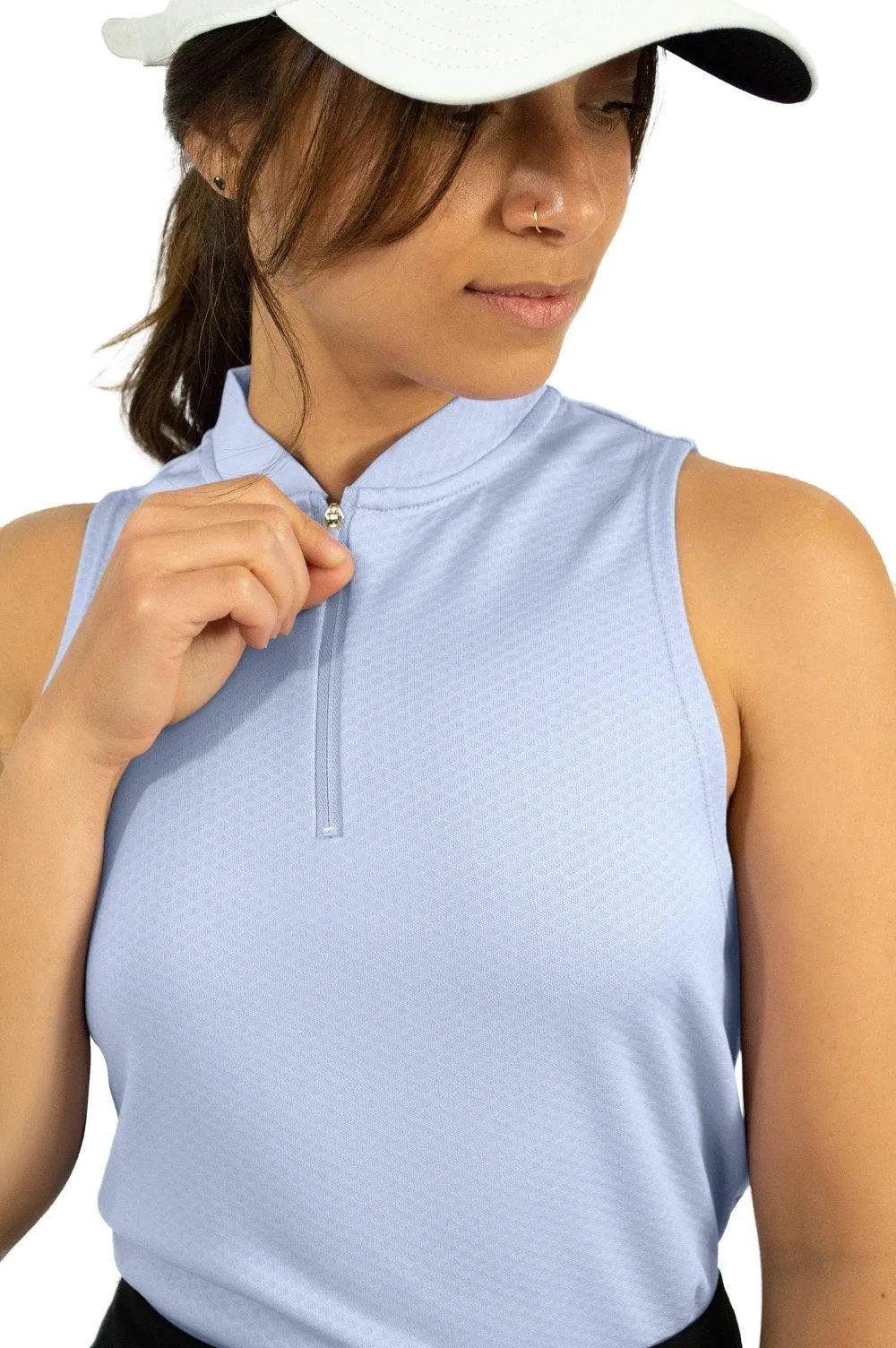 Women's Sleeveless Collarless Golf Polo with Zipper