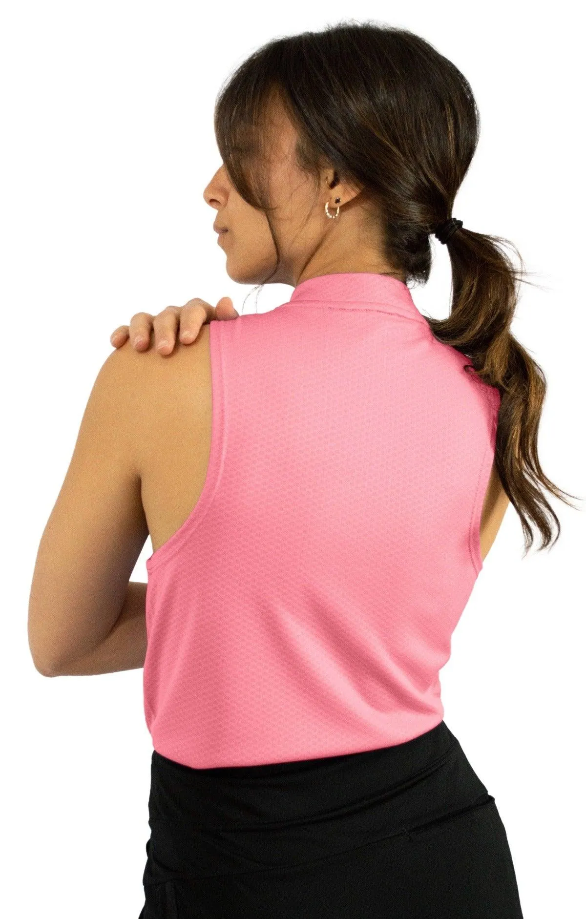 Women's Sleeveless Collarless Golf Polo with Zipper