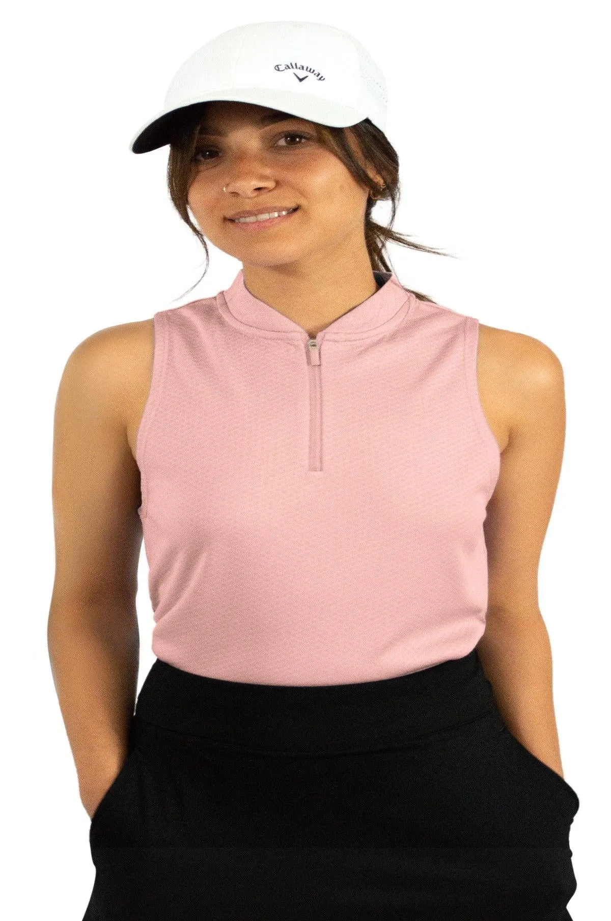 Women's Sleeveless Collarless Golf Polo with Zipper