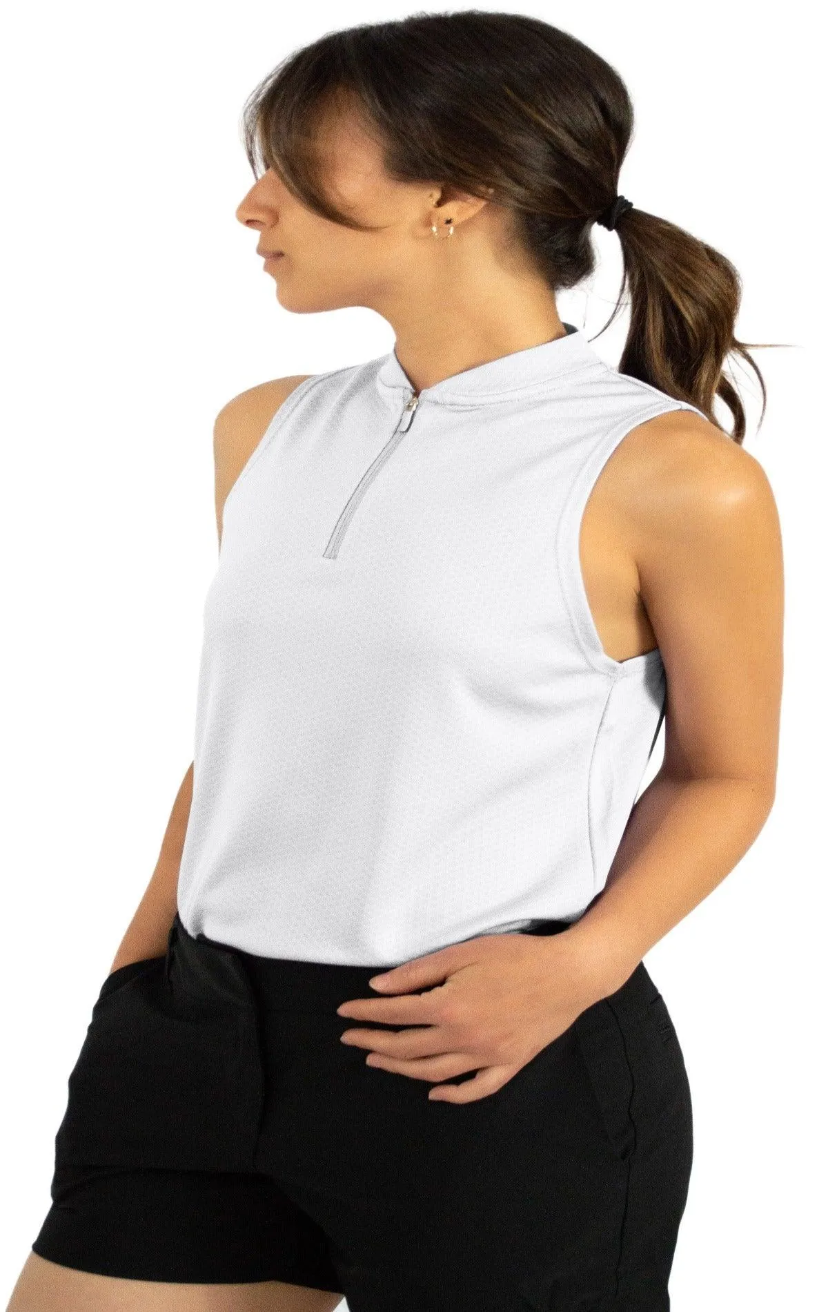 Women's Sleeveless Collarless Golf Polo with Zipper