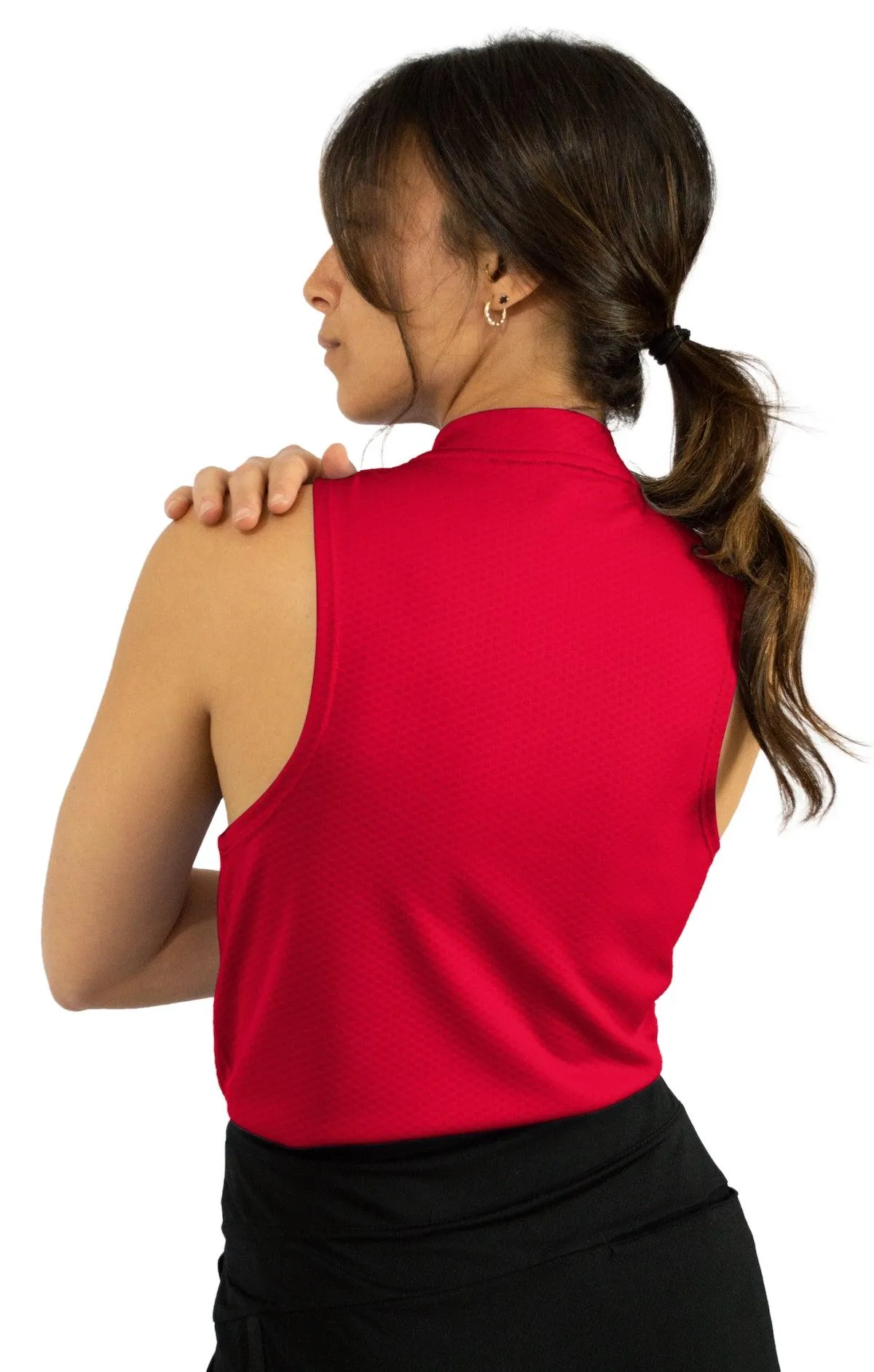 Women's Sleeveless Collarless Golf Polo with Zipper