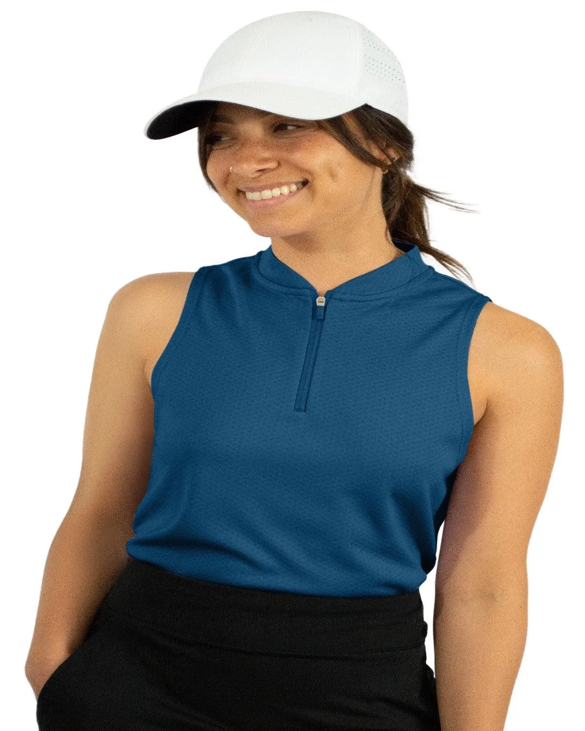 Women's Sleeveless Collarless Golf Polo with Zipper