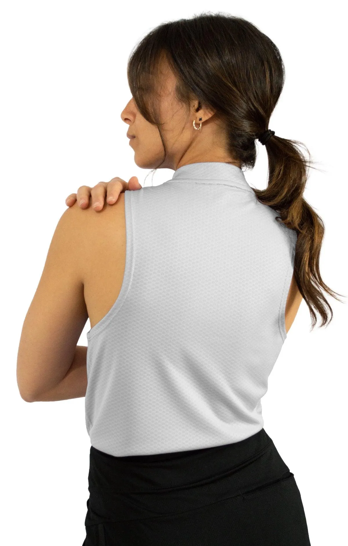 Women's Sleeveless Collarless Golf Polo with Zipper