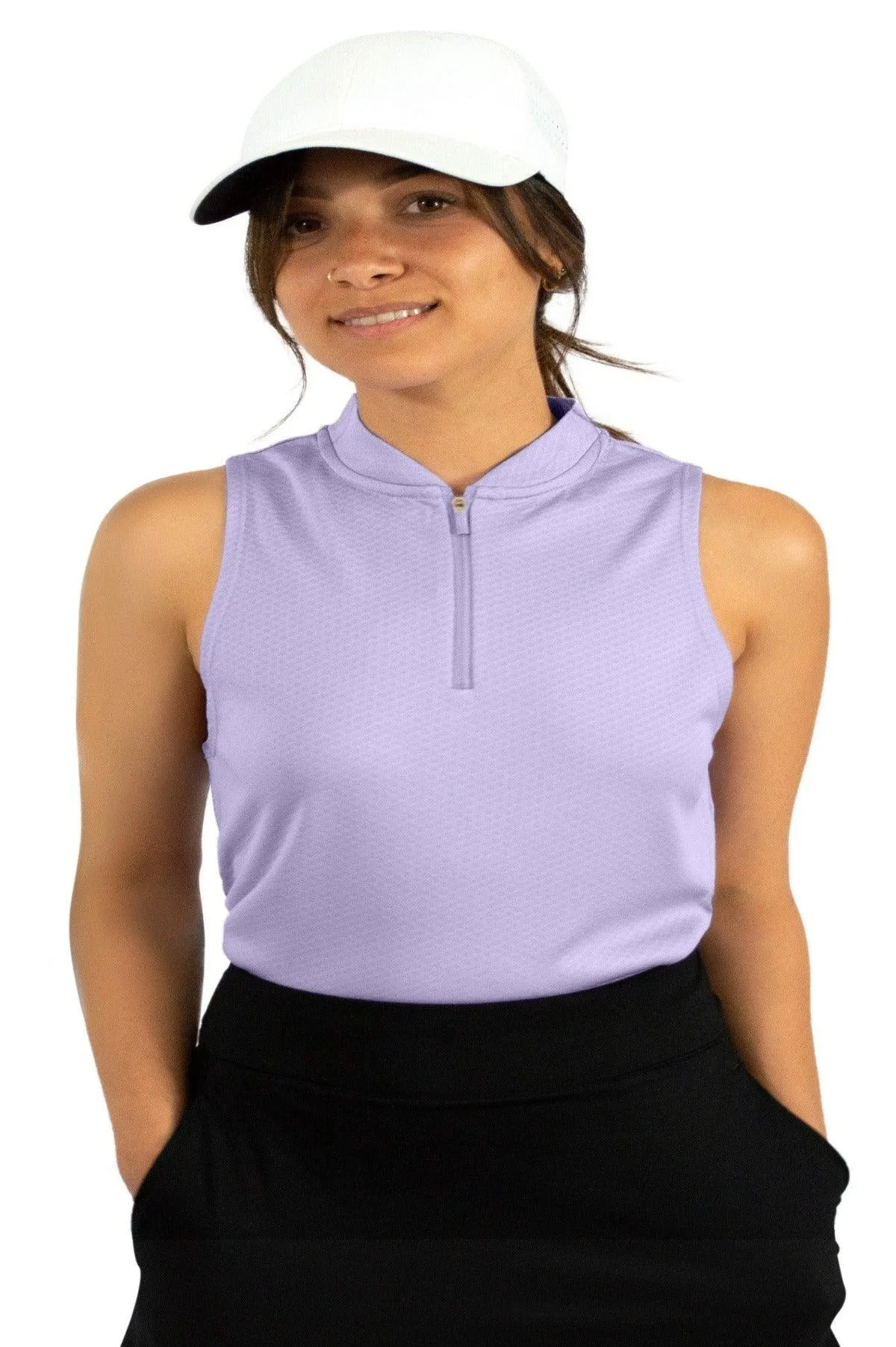 Women's Sleeveless Collarless Golf Polo with Zipper
