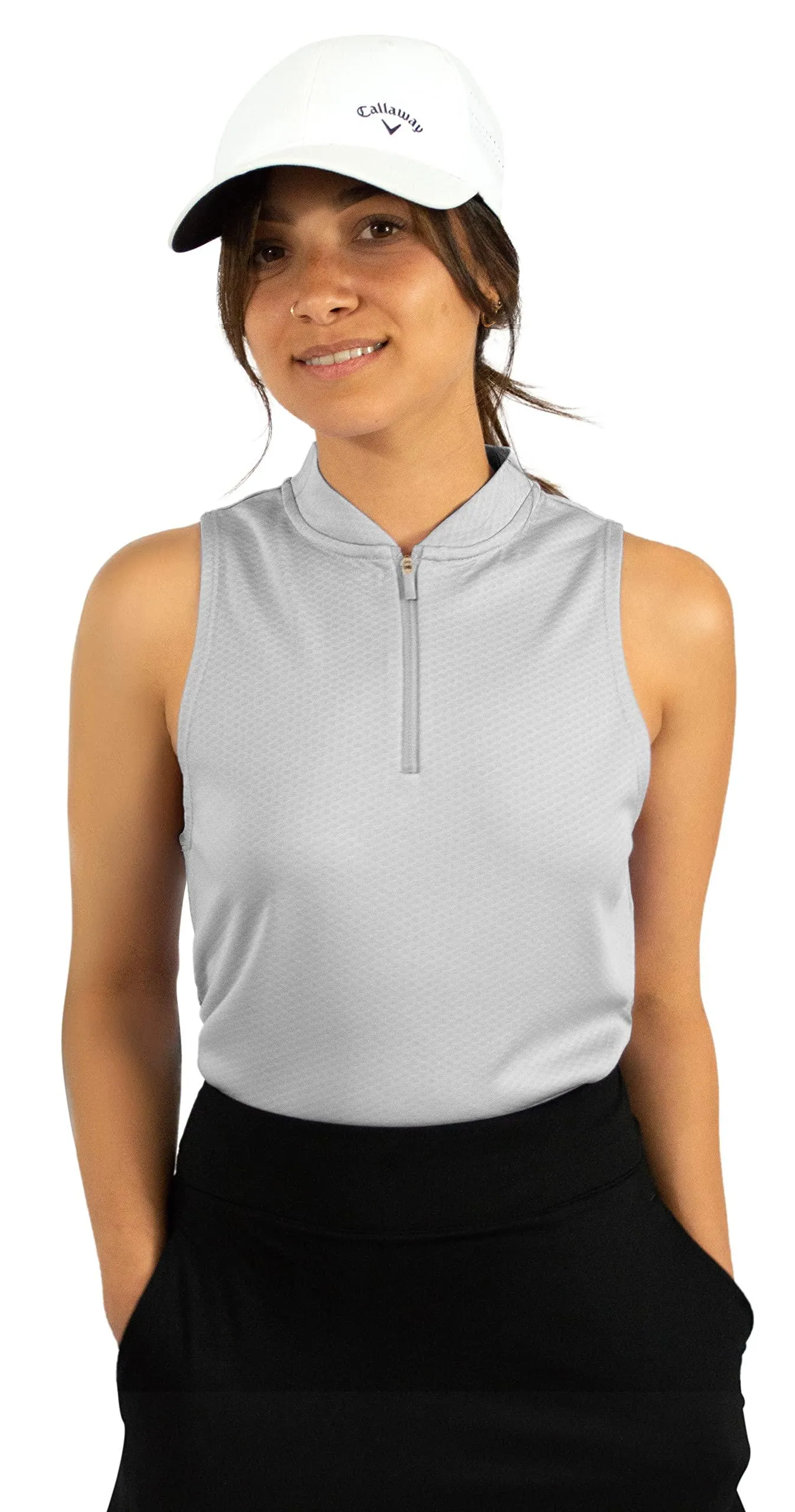 Women's Sleeveless Collarless Golf Polo with Zipper