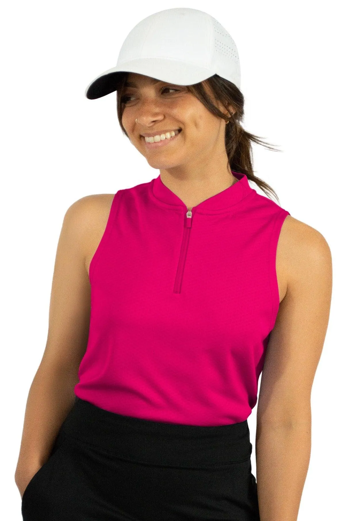 Women's Sleeveless Collarless Golf Polo with Zipper