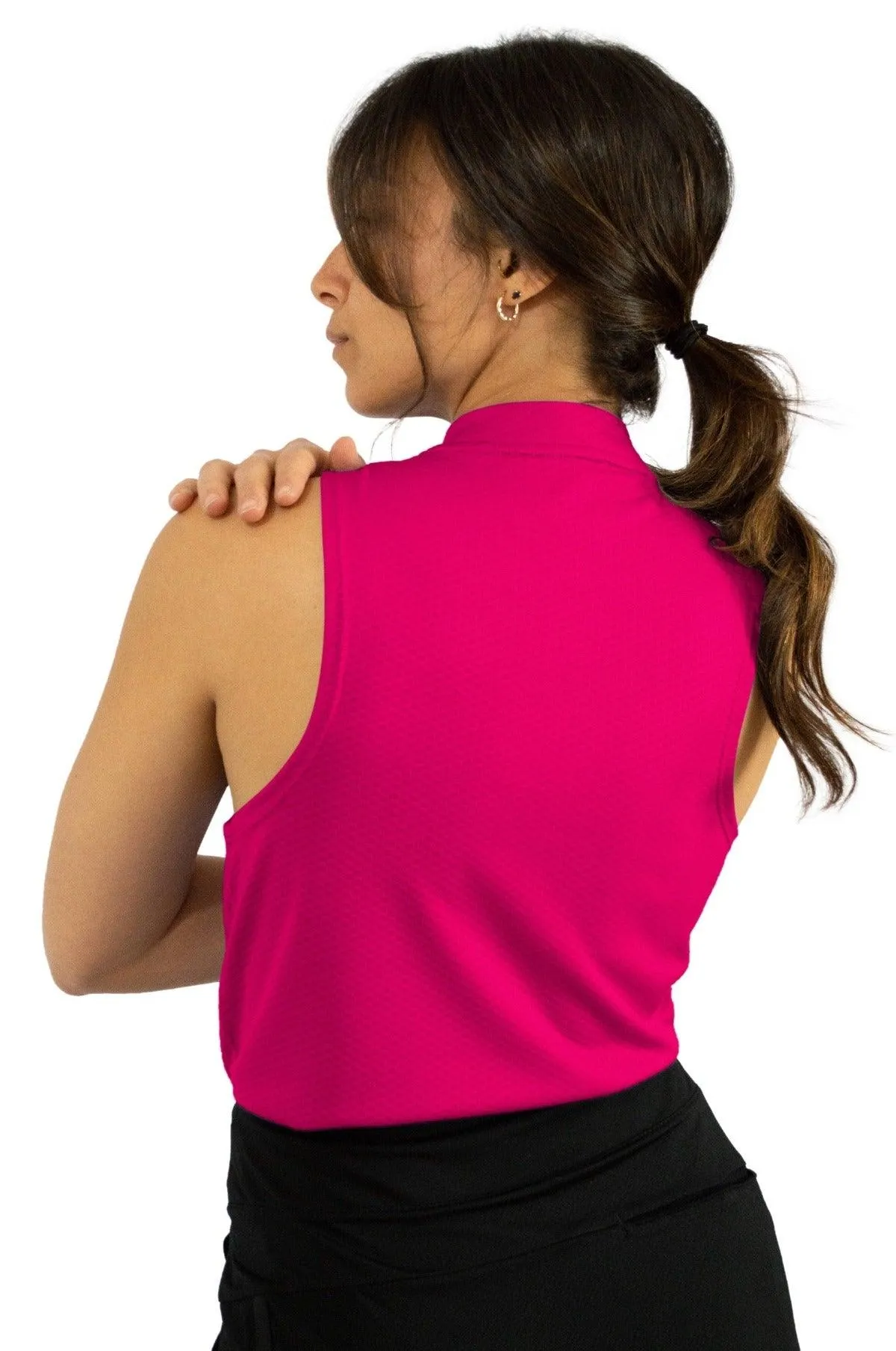 Women's Sleeveless Collarless Golf Polo with Zipper