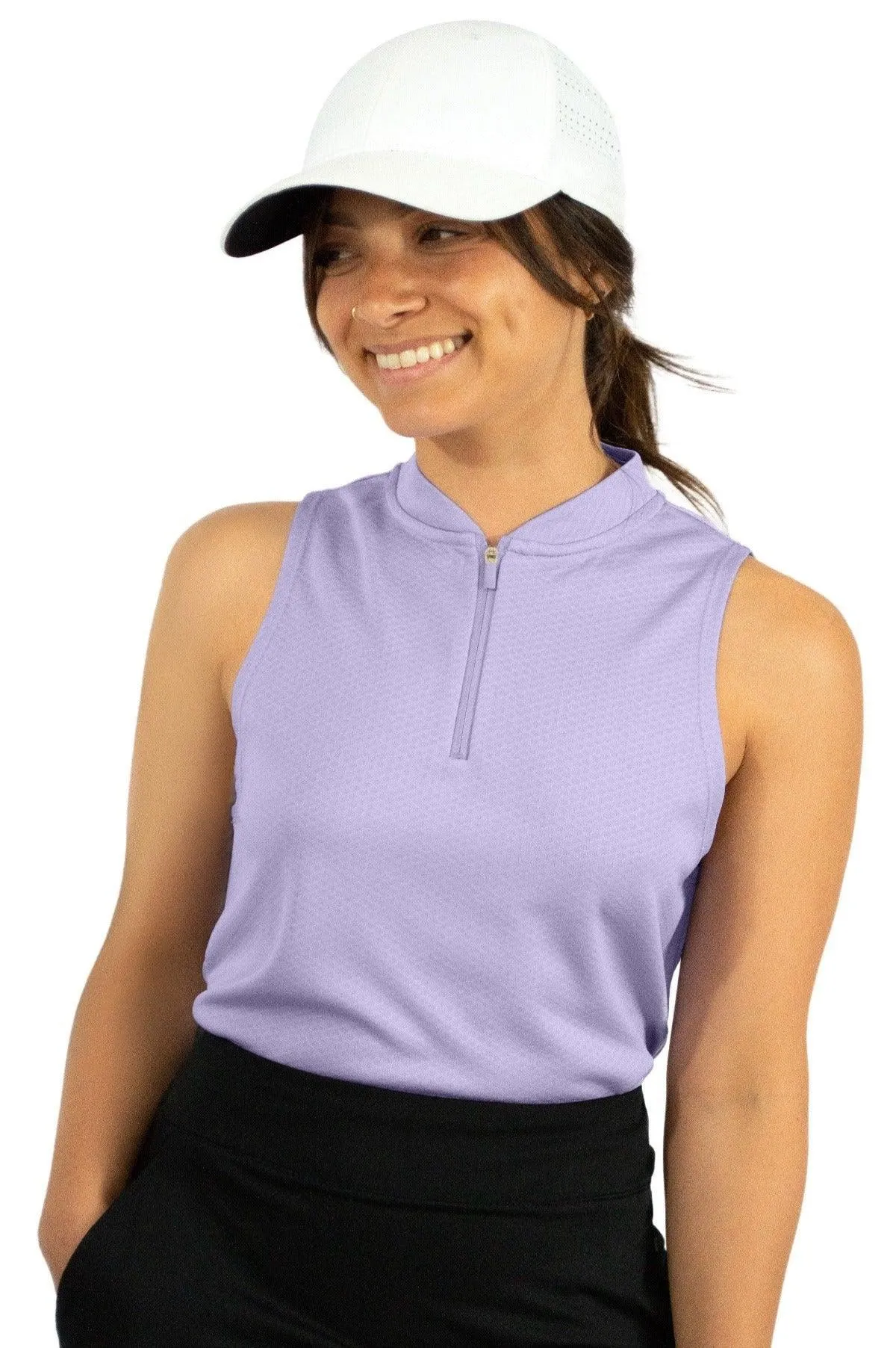 Women's Sleeveless Collarless Golf Polo with Zipper