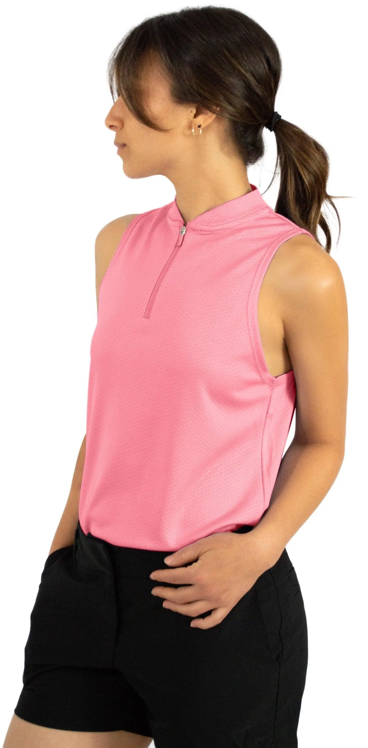 Women's Sleeveless Collarless Golf Polo with Zipper