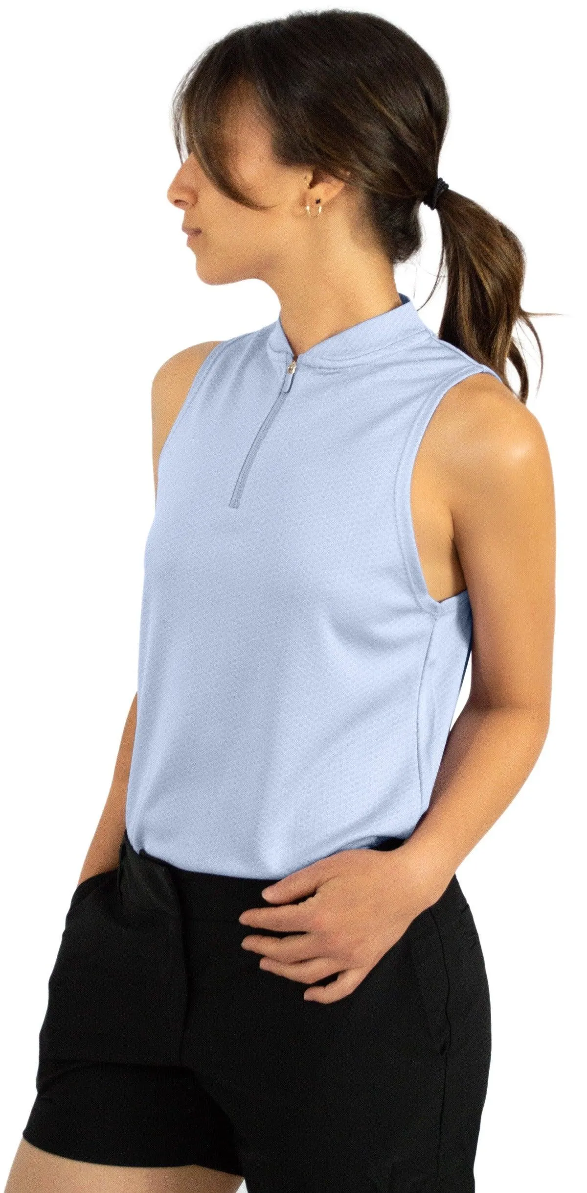 Women's Sleeveless Collarless Golf Polo with Zipper