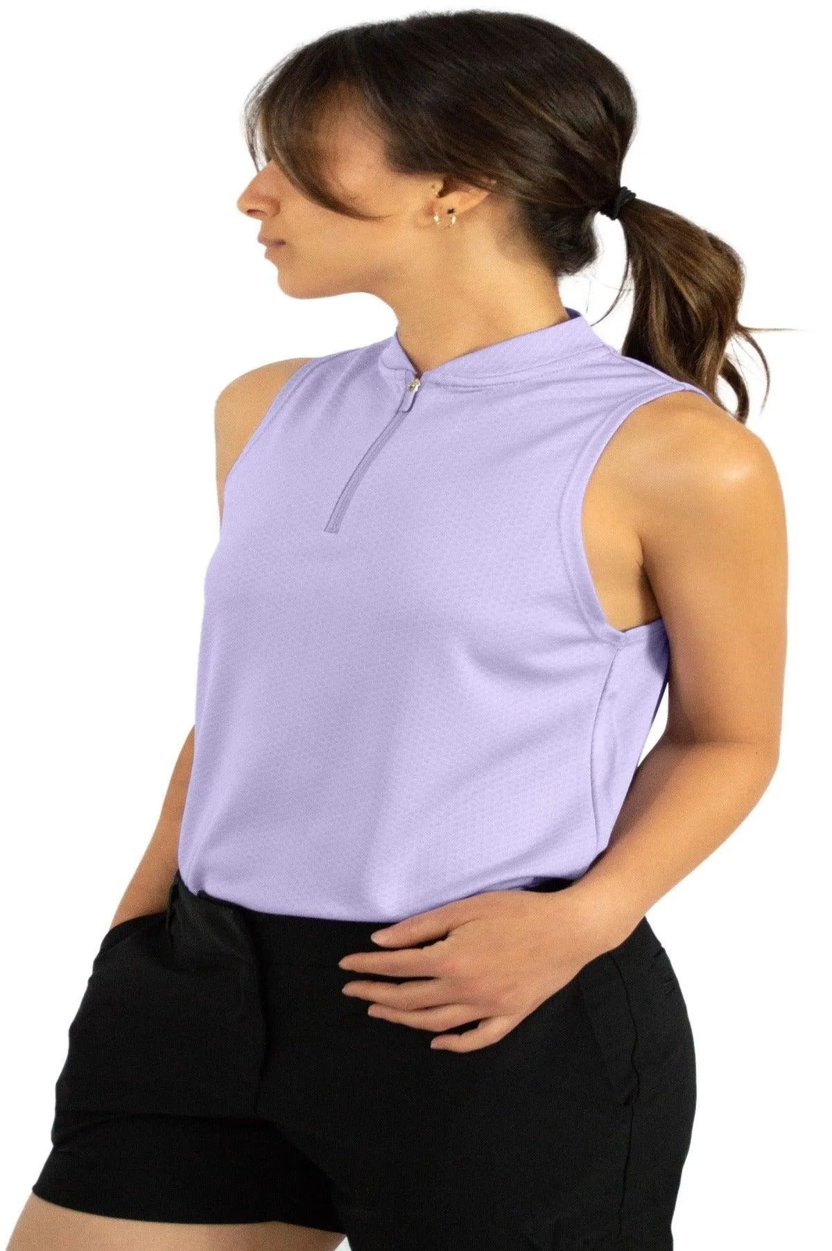 Women's Sleeveless Collarless Golf Polo with Zipper