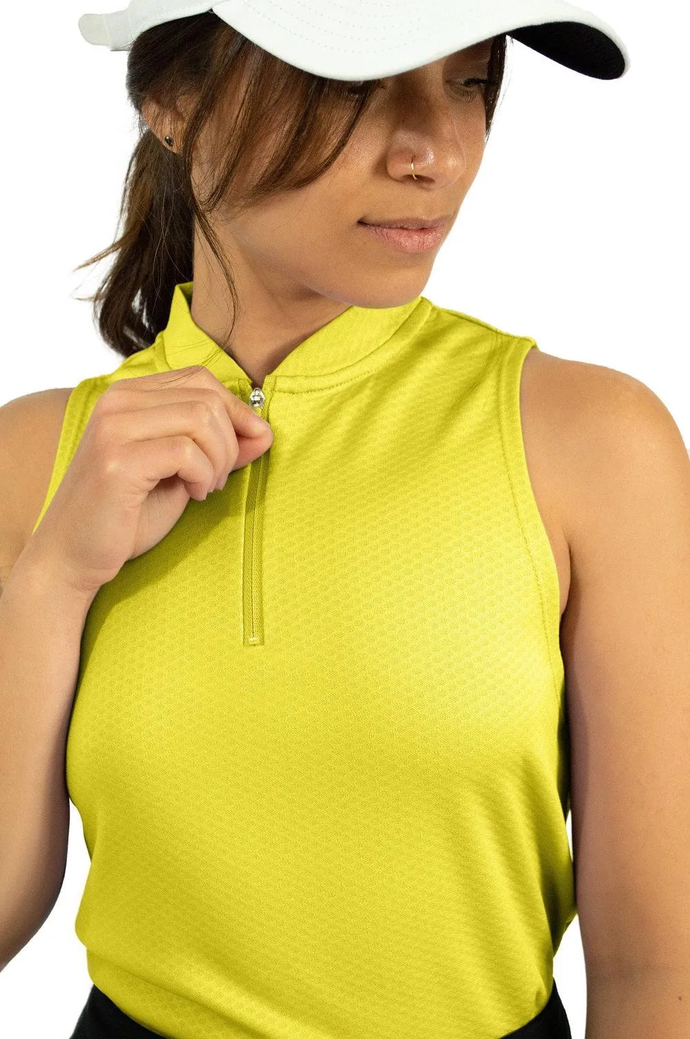 Women's Sleeveless Collarless Golf Polo with Zipper
