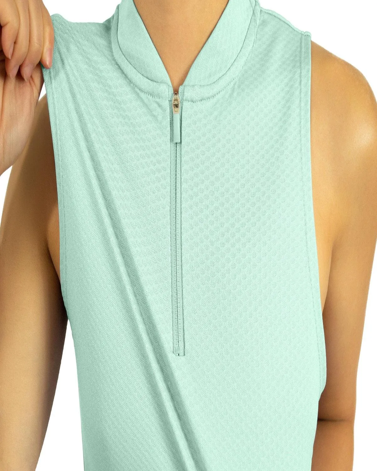 Women's Sleeveless Collarless Golf Polo with Zipper