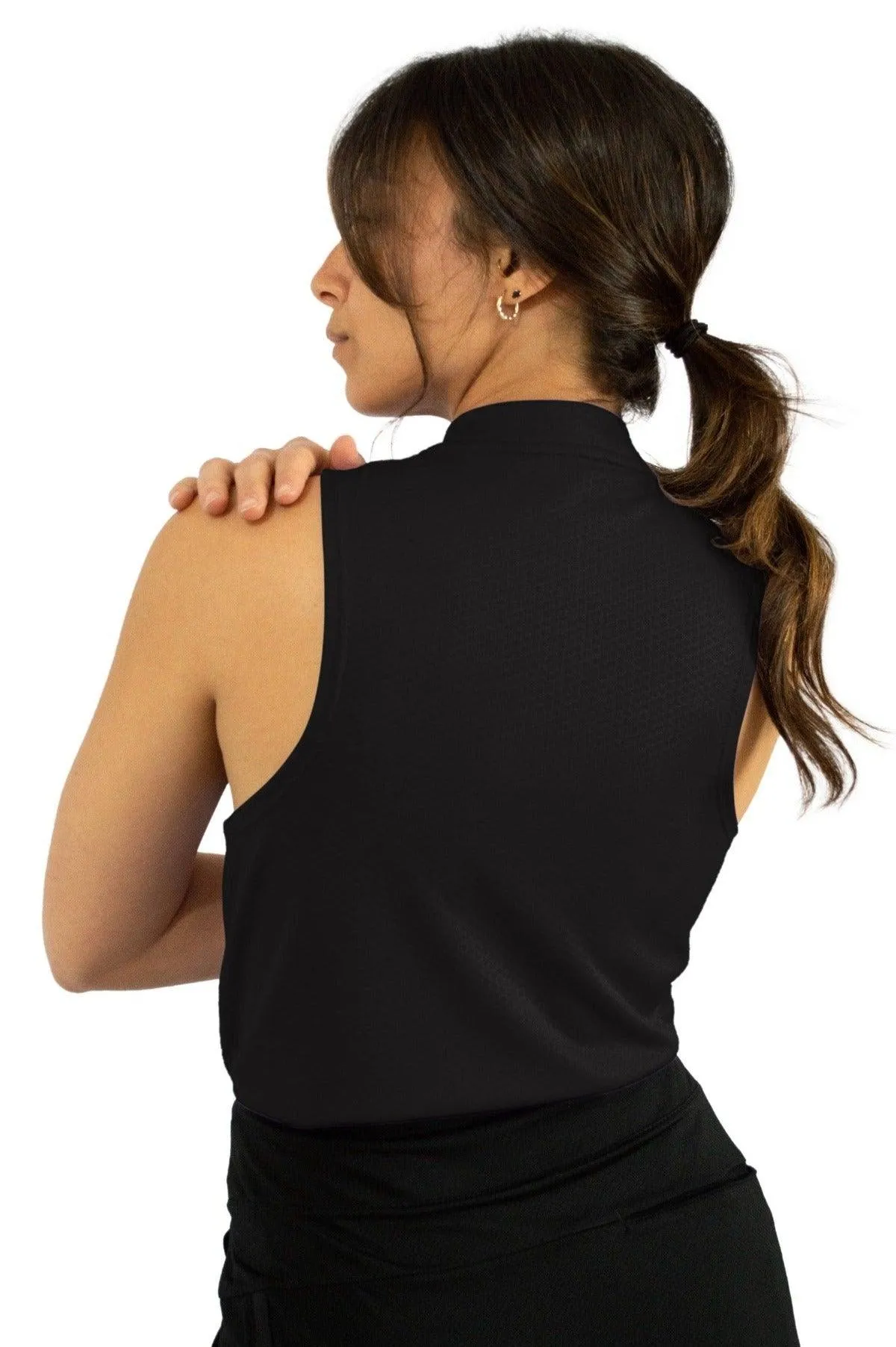 Women's Sleeveless Collarless Golf Polo with Zipper