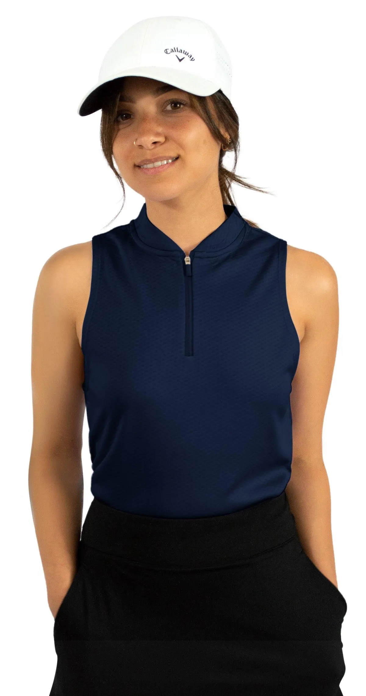 Women's Sleeveless Collarless Golf Polo with Zipper