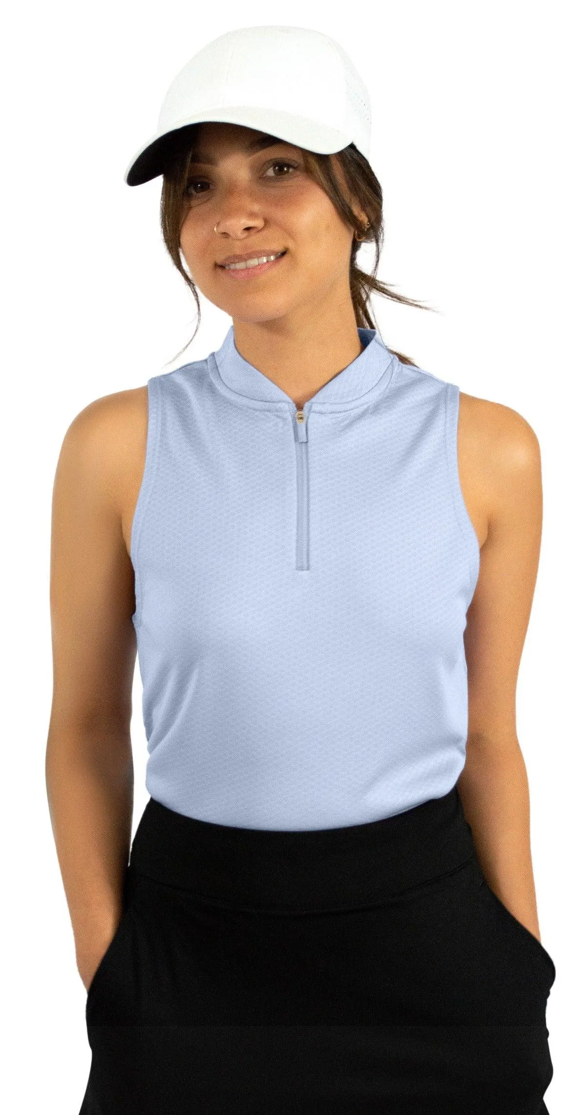 Women's Sleeveless Collarless Golf Polo with Zipper