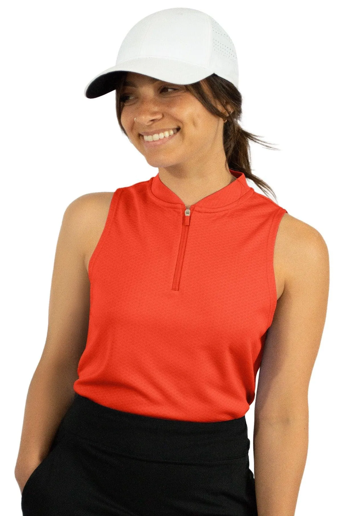 Women's Sleeveless Collarless Golf Polo with Zipper