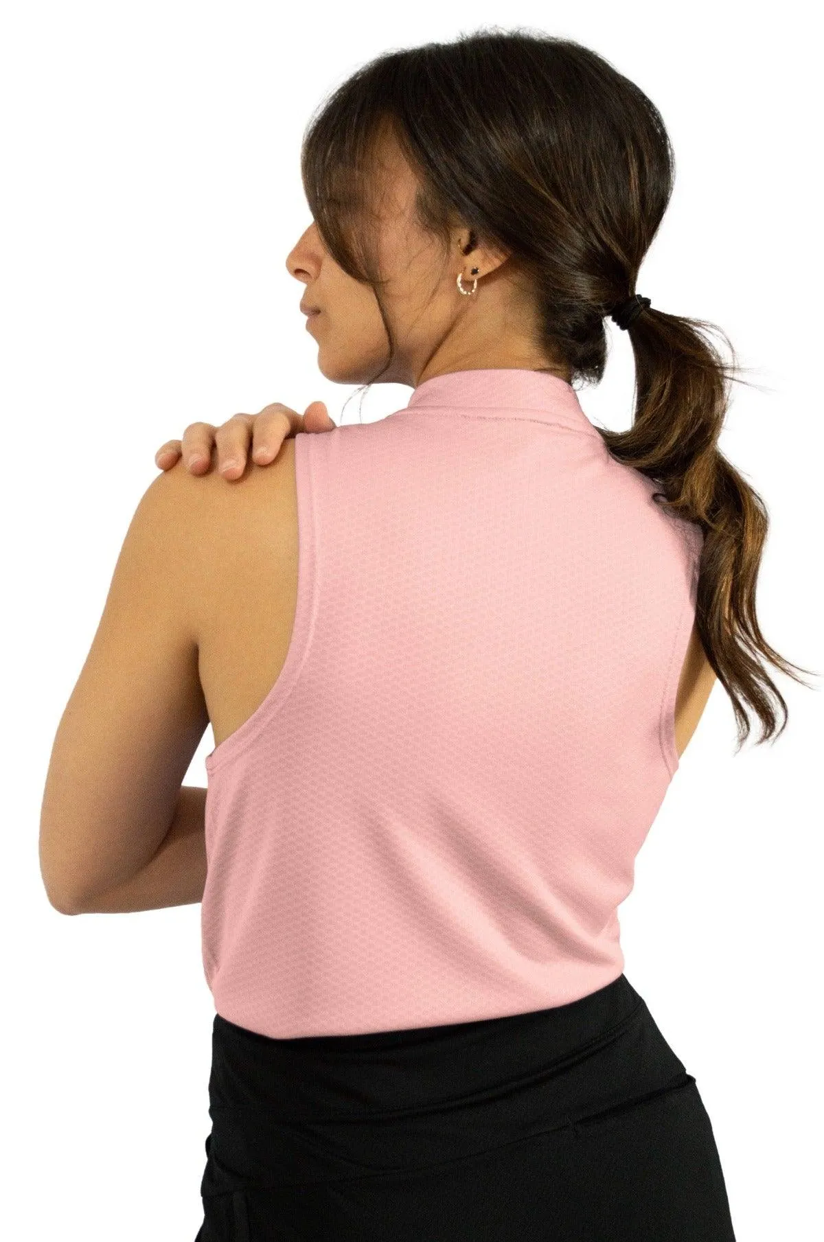 Women's Sleeveless Collarless Golf Polo with Zipper