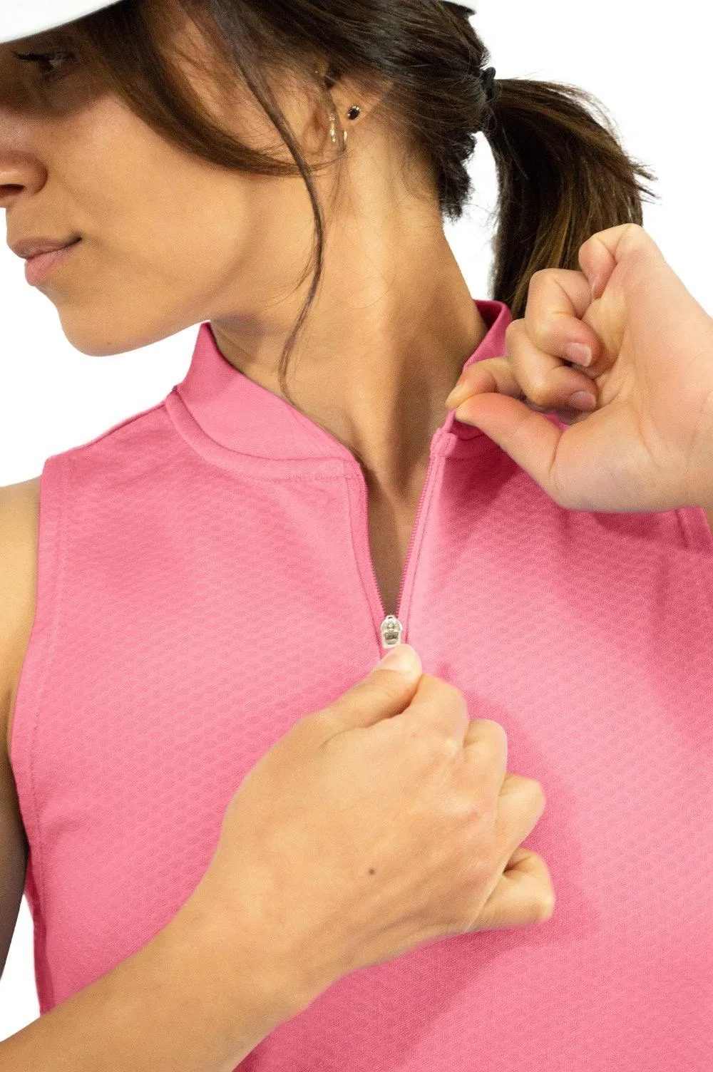Women's Sleeveless Collarless Golf Polo with Zipper