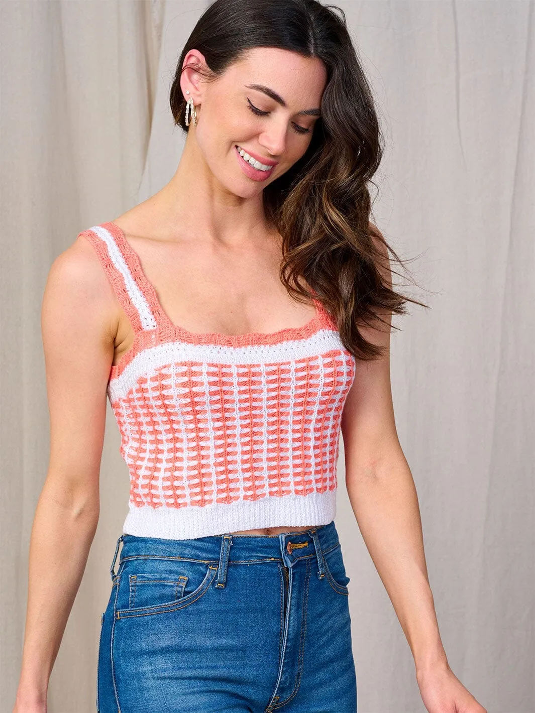 WOMEN'S SLEEVELESS COLORBLOCK CROCHET TANK TOP