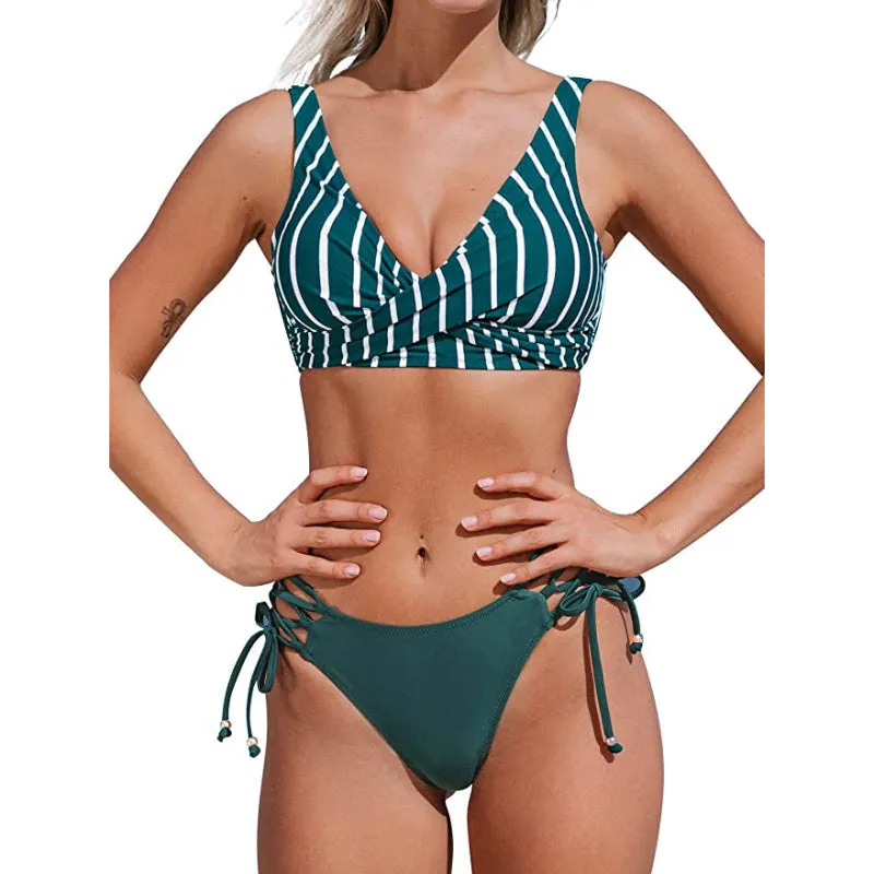 Women's V-Neck Cross Top Lace-Up Monstera Twist Bikini