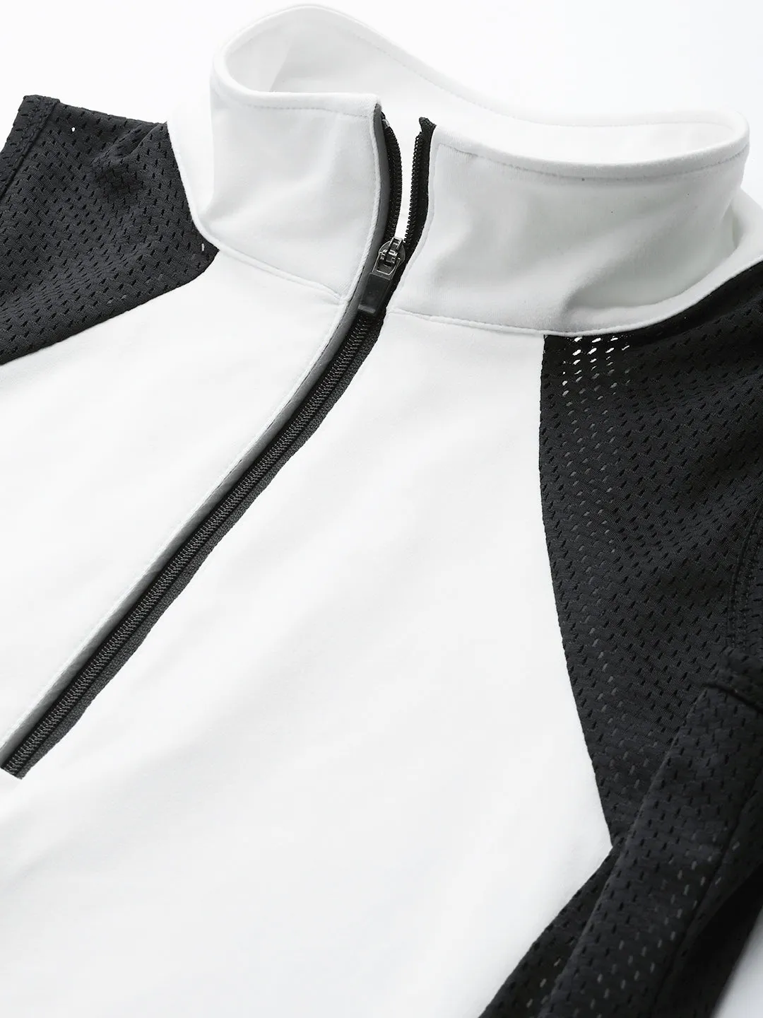 Women's White & Black Colorblocked Slim Fit Tennis T-shirt