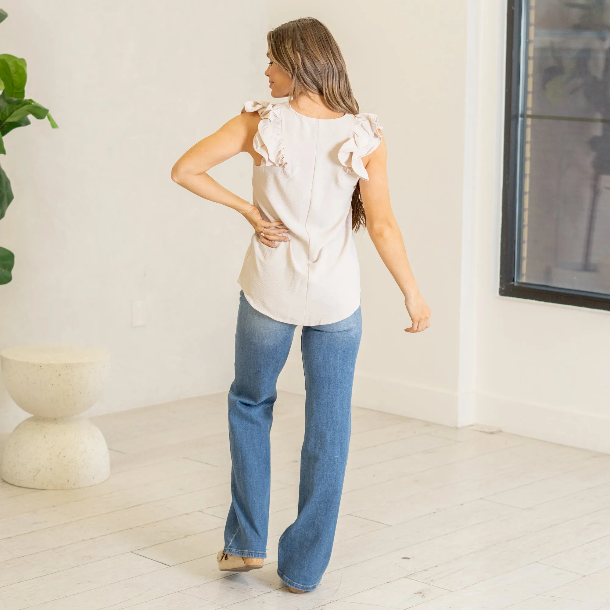 Woven tiered ruffle sleeve top