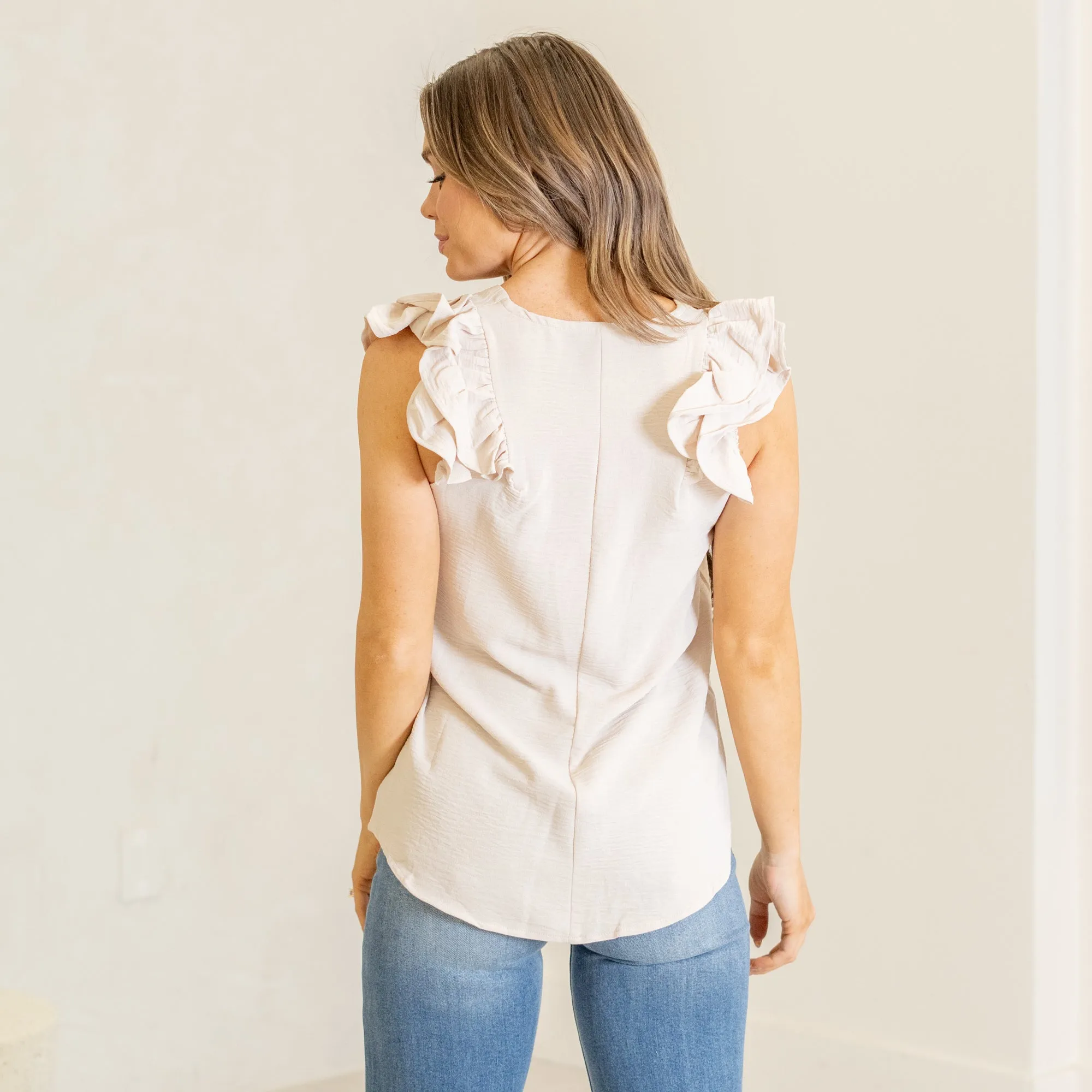 Woven tiered ruffle sleeve top