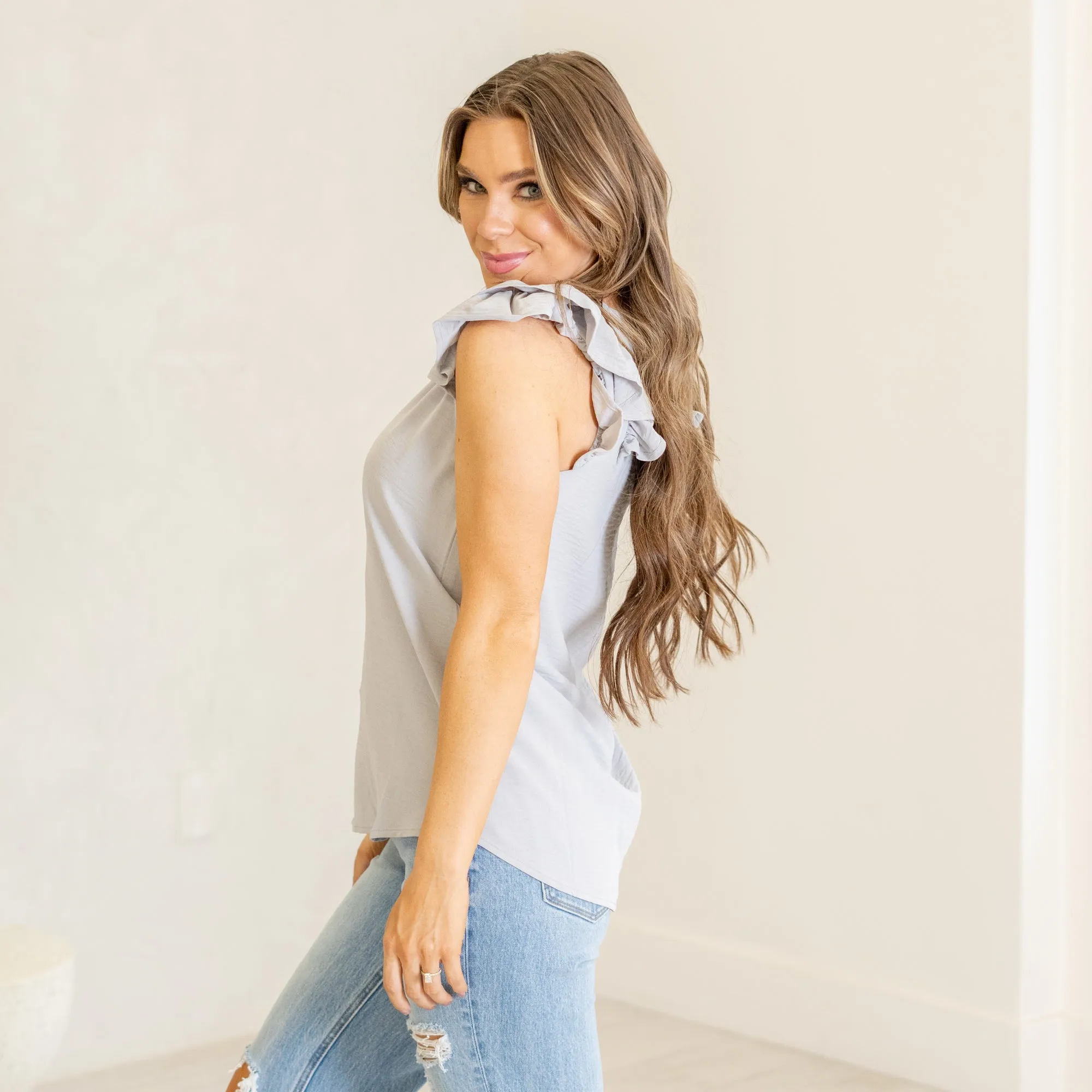 Woven tiered ruffle sleeve top
