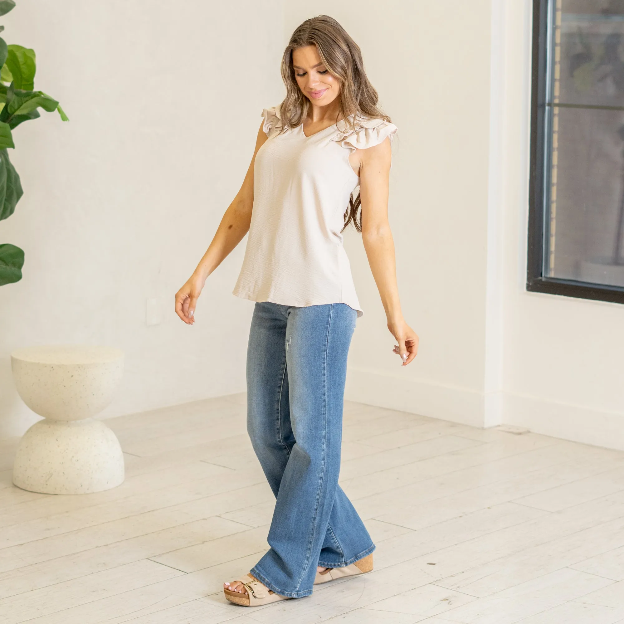 Woven tiered ruffle sleeve top