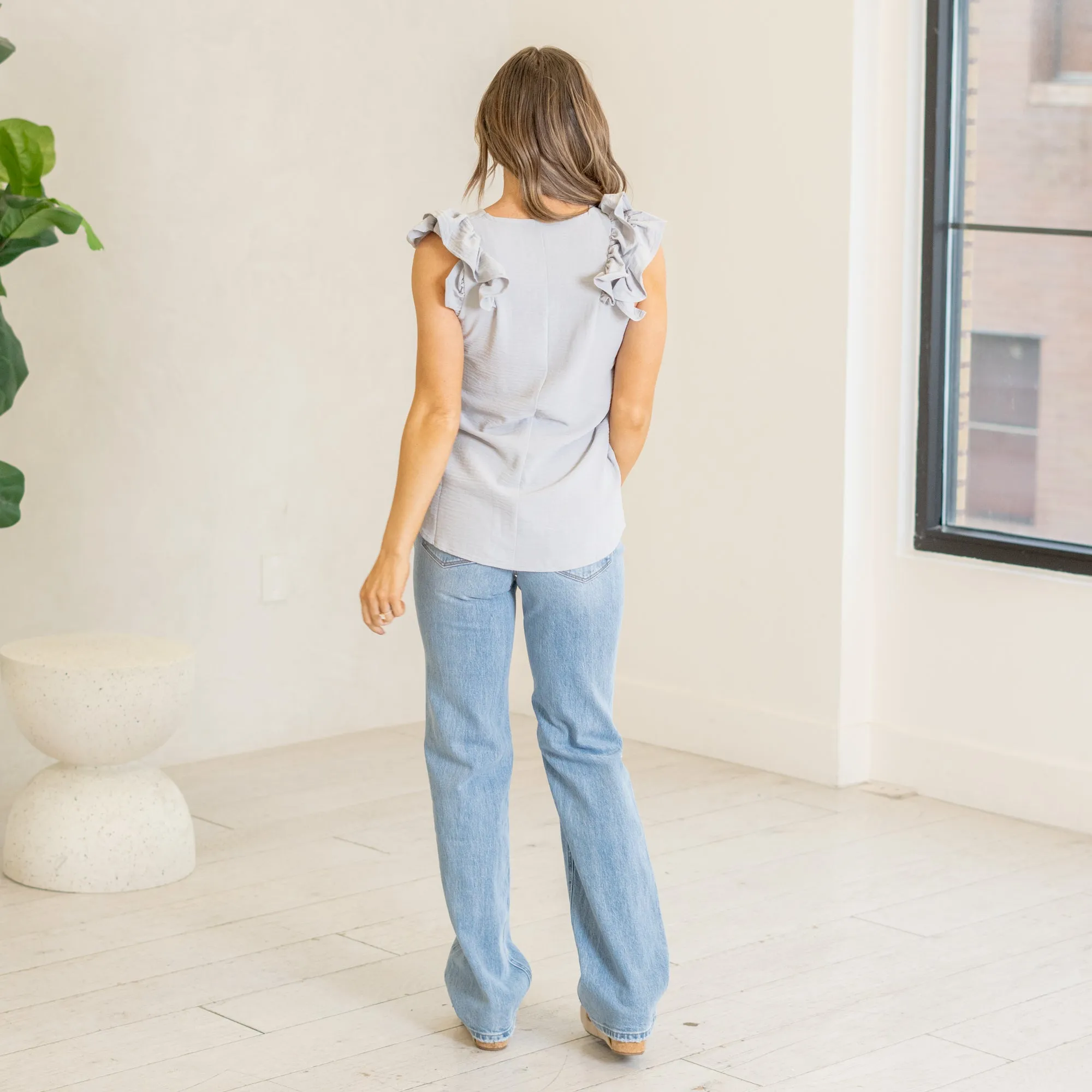 Woven tiered ruffle sleeve top
