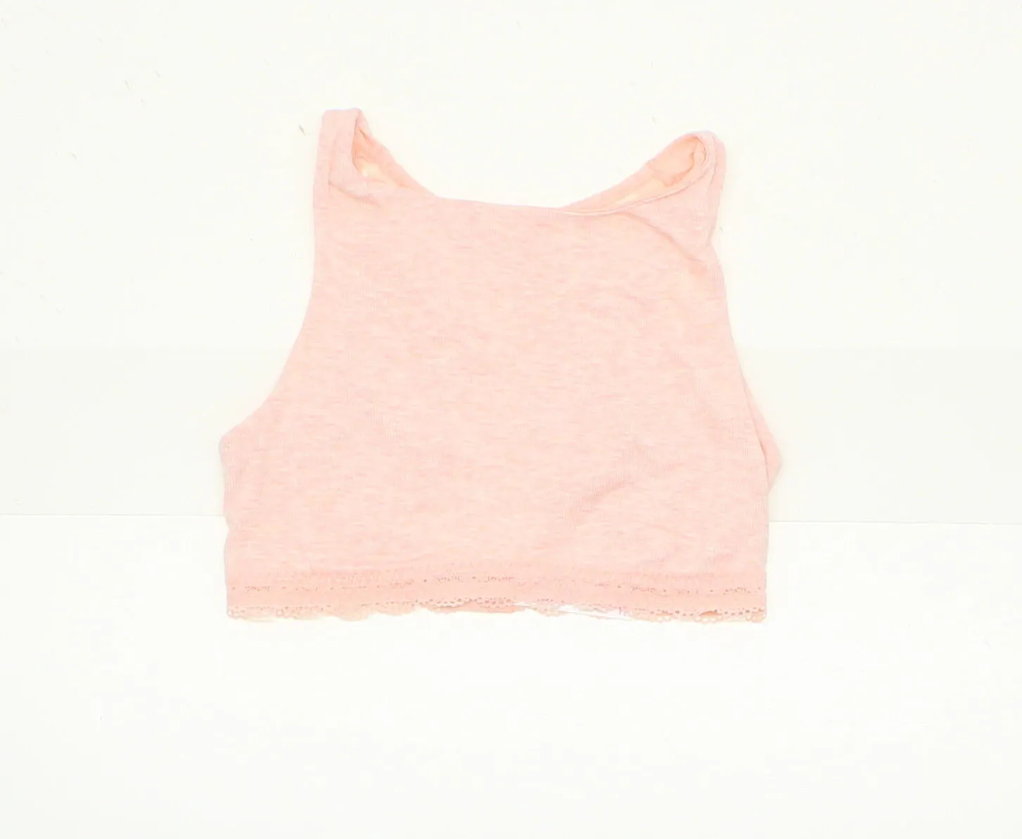 Xhilaration Women's Mini Ribbed High Neck Lace Back Bralette Pink XS