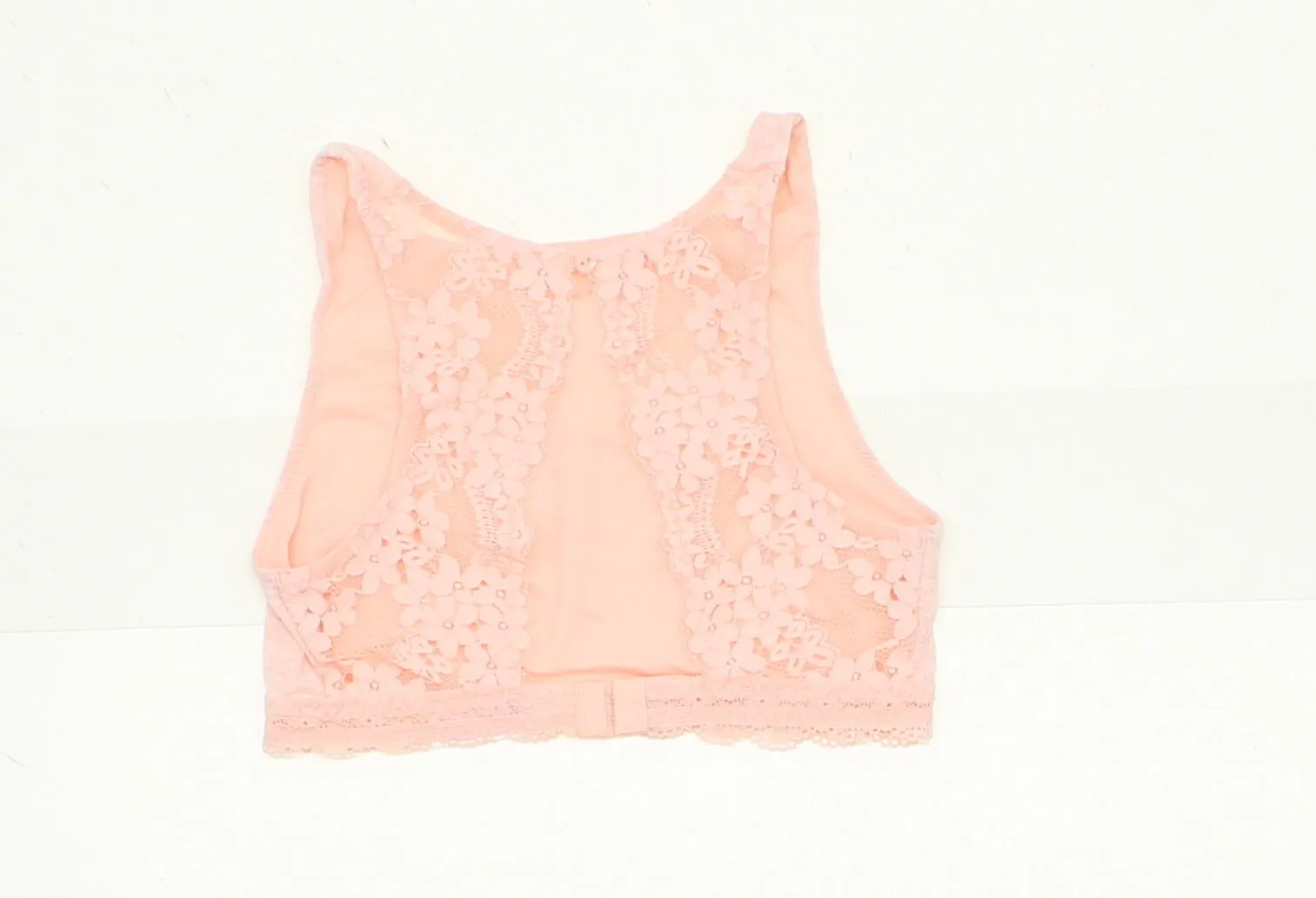 Xhilaration Women's Mini Ribbed High Neck Lace Back Bralette Pink XS