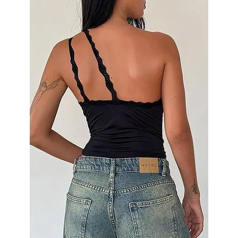 Y2K Sexy Lace Detail Short Top for Women in Summer Polyester