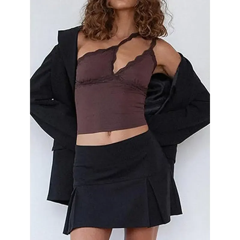 Y2K Sexy Lace Detail Short Top for Women in Summer Polyester