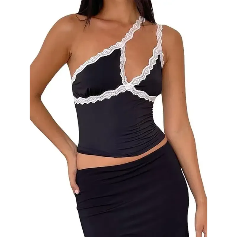 Y2K Sexy Lace Detail Short Top for Women in Summer Polyester
