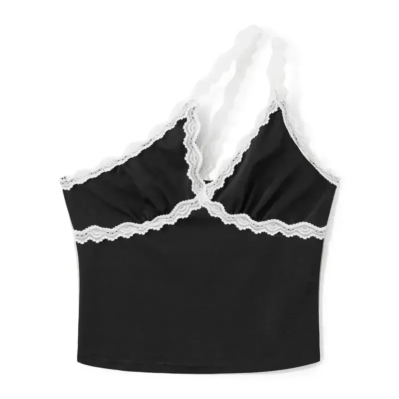 Y2K Sexy Lace Detail Short Top for Women in Summer Polyester