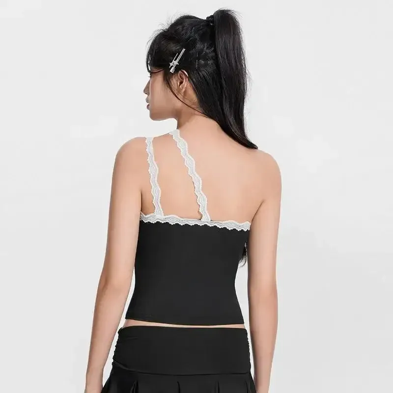 Y2K Sexy Lace Detail Short Top for Women in Summer Polyester