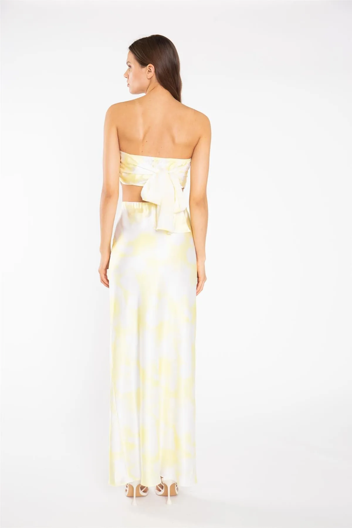 Yellow Print-Satin Bandanna-Scarf Crop-Top