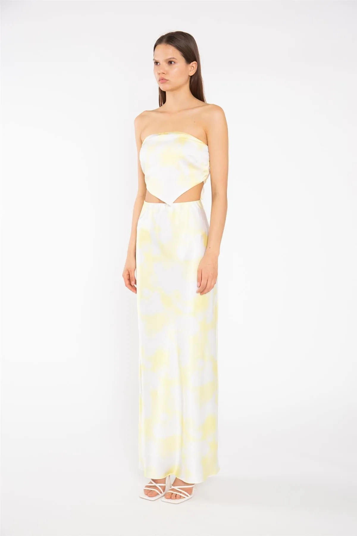 Yellow Print-Satin Bandanna-Scarf Crop-Top